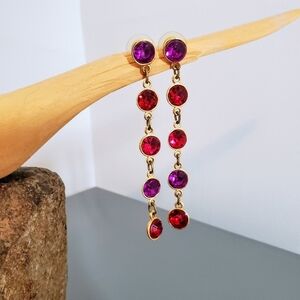 Express Vintage Long Drop Faux Gem Crystal Dangle Earrings - Red & Purple